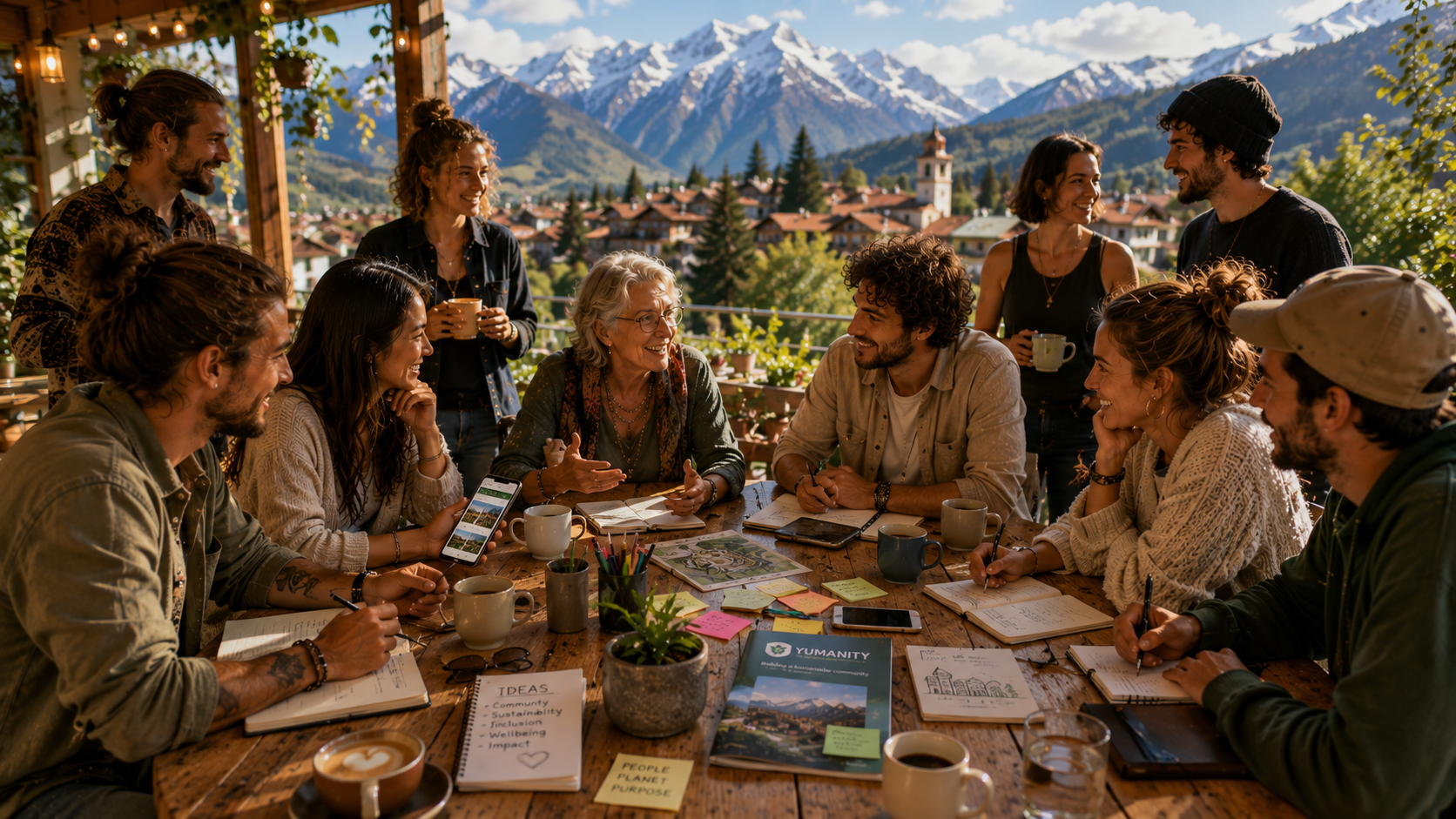 Yumanity collaborators gathered around a table in Bansko