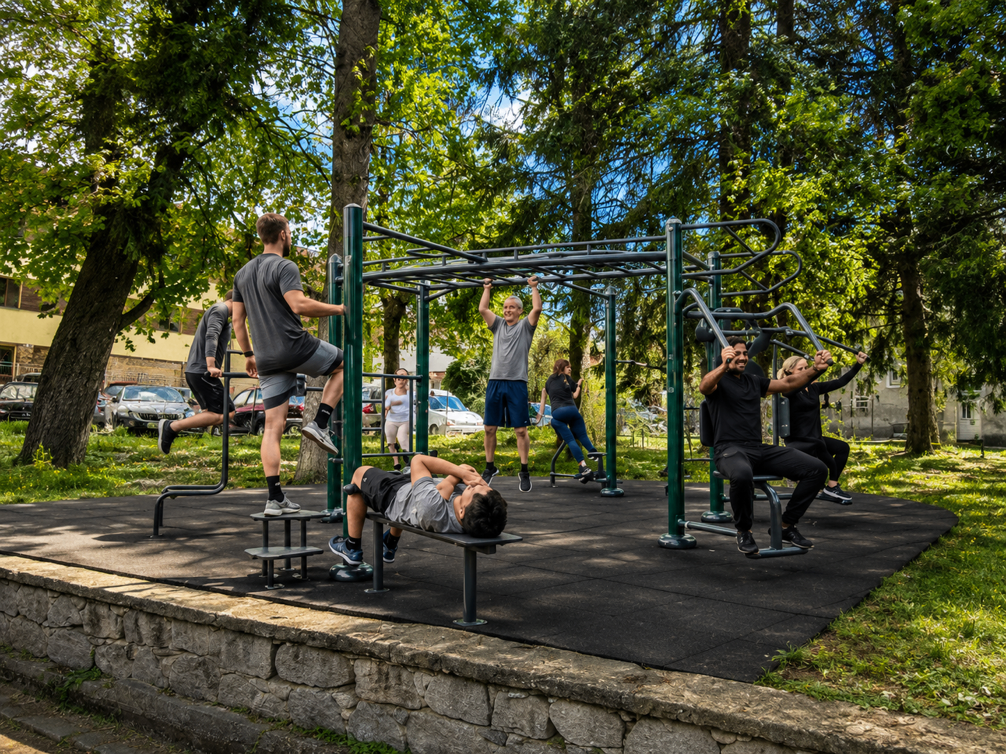Inclusive outdoor gym and work activity area at Yumanity